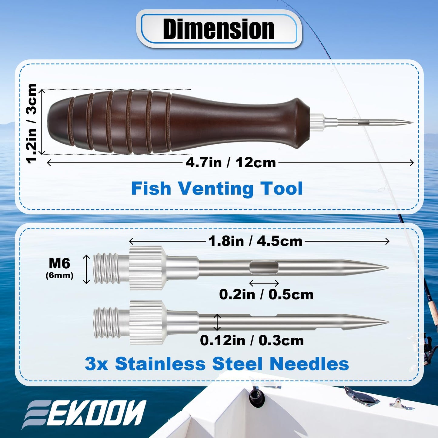 Feekoon 1 Pack Fish Venting Tool, Venting Kit for Deep Sea Fishes with Stainless Steel Needle, Fishing Tackle for Saltwater Fishing Fish Release and Return (Patent Pending) (Dark Brown Handle)