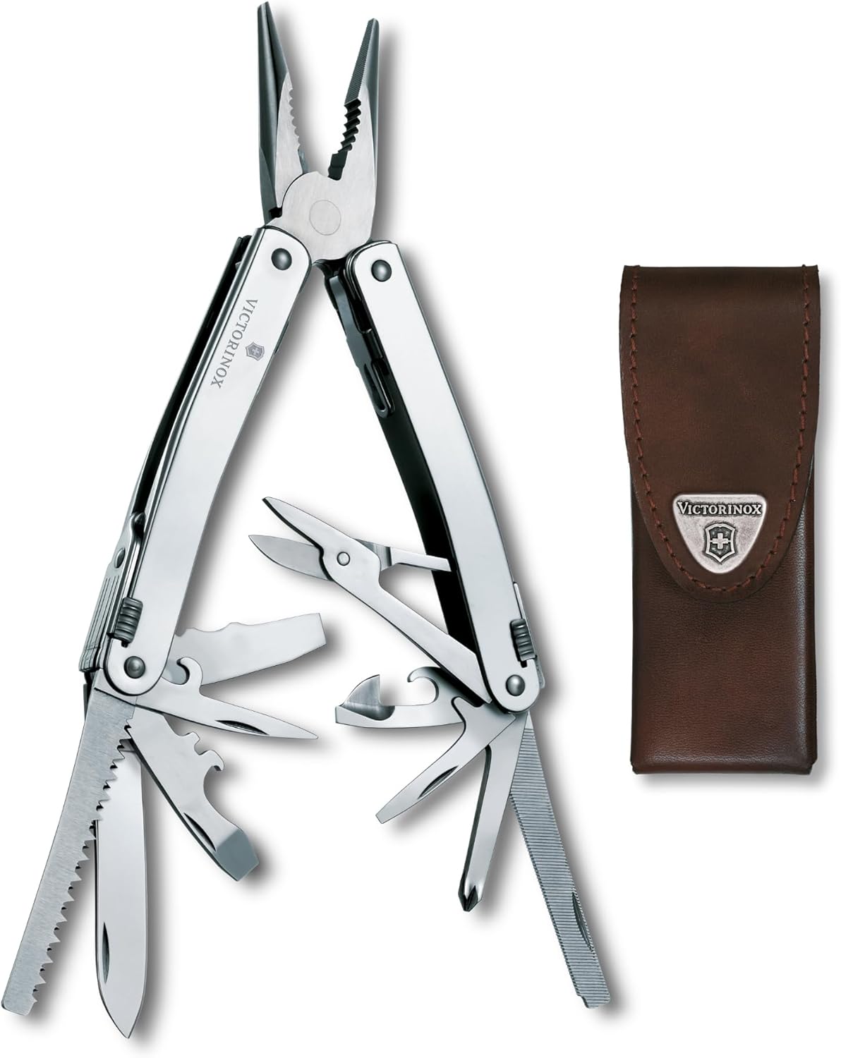 Victorinox Swiss Tool Swiss Army Knife, 24 Function Swiss Made Multi-Tool with Needle-Nose Pliers, Wire Cutters and Large Blade - Silver