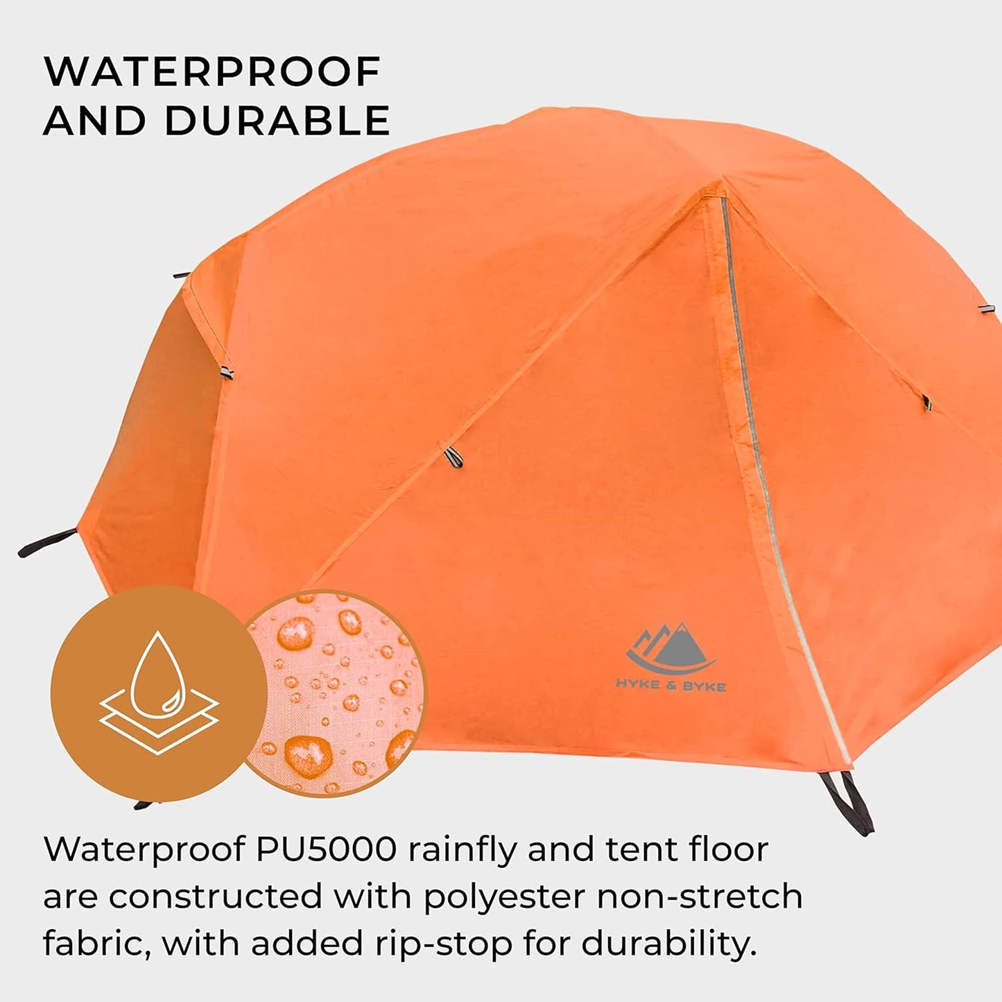 Hyke & Byke Zion Hiking & Backpacking Tent - 3 Season Ultralight, Waterproof Tent for Camping w/Rain Fly and Footprint - 1 Person - Orange