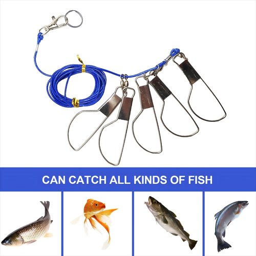 QUANFULTEC Fish Stringer，Fishing Stringer Set, 6.5ft Fish Holder Rope with 8 Rotating Snap Locks and Ground Anchor, Heavy Duty Fish Lock for Trout, Perch, Bass, Saltwater or Freshwater Use