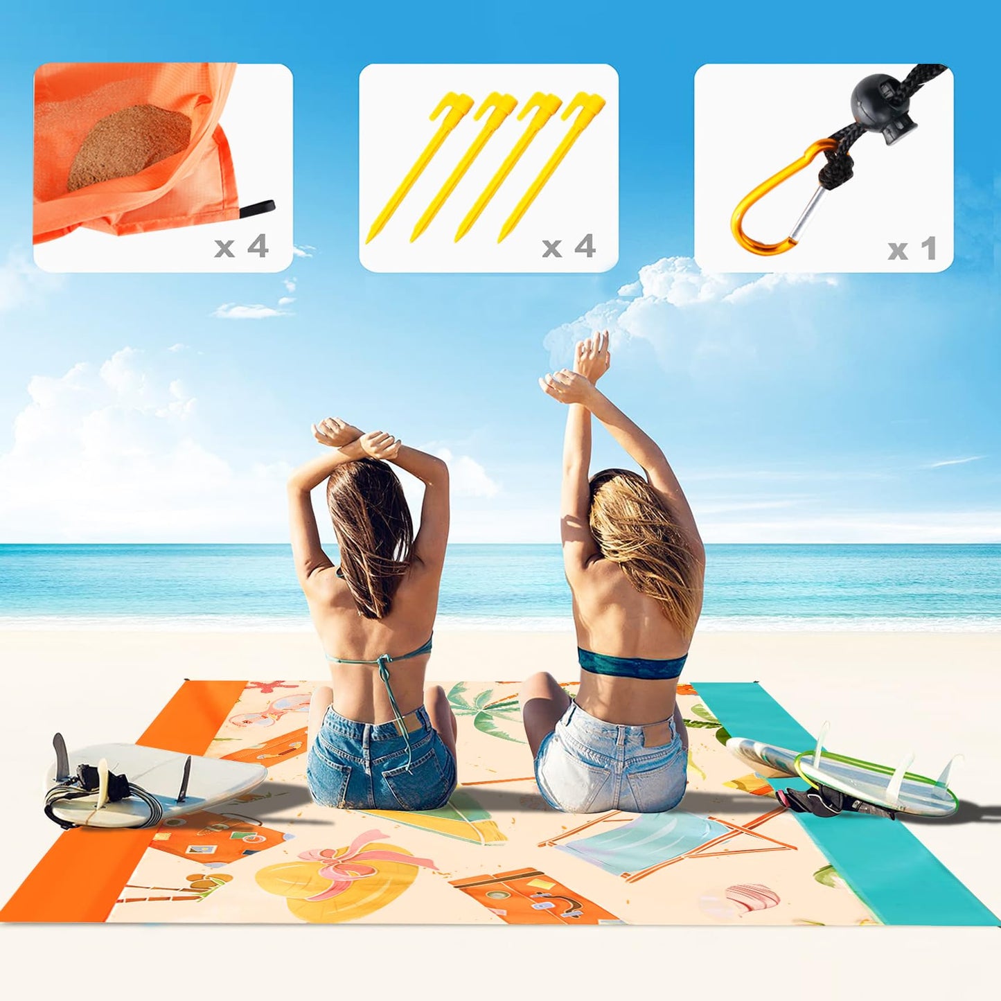 FunQeeu Beach Blanket, Waterproof Sandproof Extra Large Beach Mat 83" X 79" for 2-8 Adults Oversized Lightweight Quick Drying Outdoor Picnic Blankets