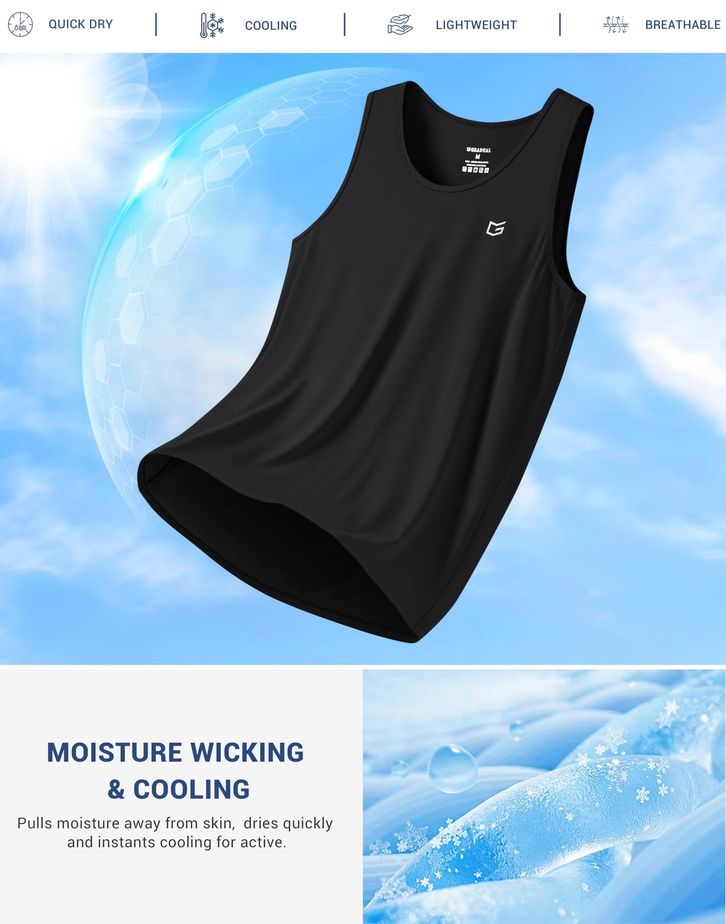 G Gradual Men's Workout Tank Tops Sleeveless Muscle Shirts Summer UPF 50+ Quick Dry Shirts for Men Athletic Running Gym(Black,L)