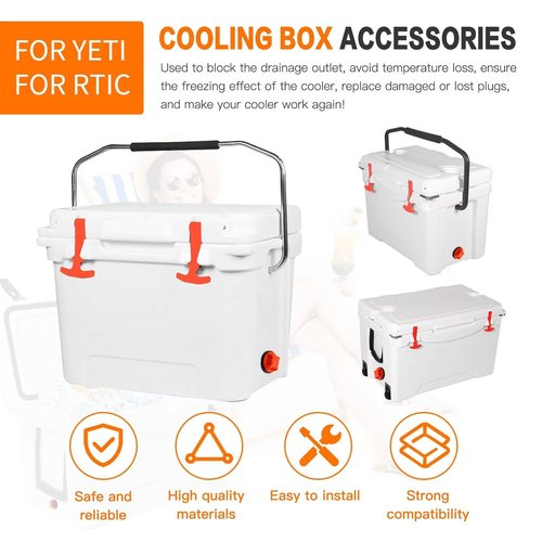 WELURE Cooler Drain Plugs Lid T Latch Straps Handles Replacement Fit for RTIC YETI Coolers,Smellless and Eco-Friendly Silicon (2 Pack Orange Straps + 1 Pack Drain Plug)