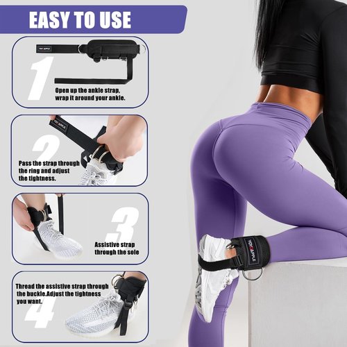 Resistance Bands Set with Ankle Straps,Ankle Bands for Working Out,Butt Exercise Equipment for Women Legs and Glutes,Perfect for Home Workouts,Cable Machine Accessories Black