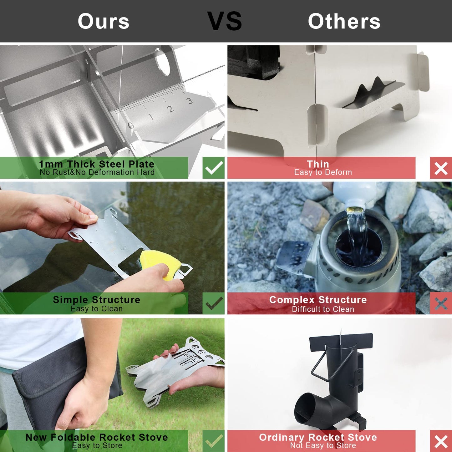 FITHIKE Backpacking Camping Rocket Stove,Portable Stainless Steel Wood Burning Camping Stoves for Outdoor Cooking Hiking Survival Travel Picnic BBQ