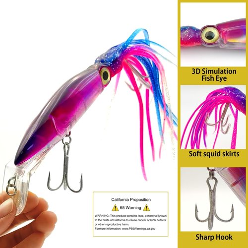 Pfeibk 5pcs Saltwater Fishing Lures Squid Lure, Big Salt Water Lures Squid Skirts Tail Octopus Ocean Jerkbait,Tuna,Salmon Deep Sea Fishing Saltwater (Squid)