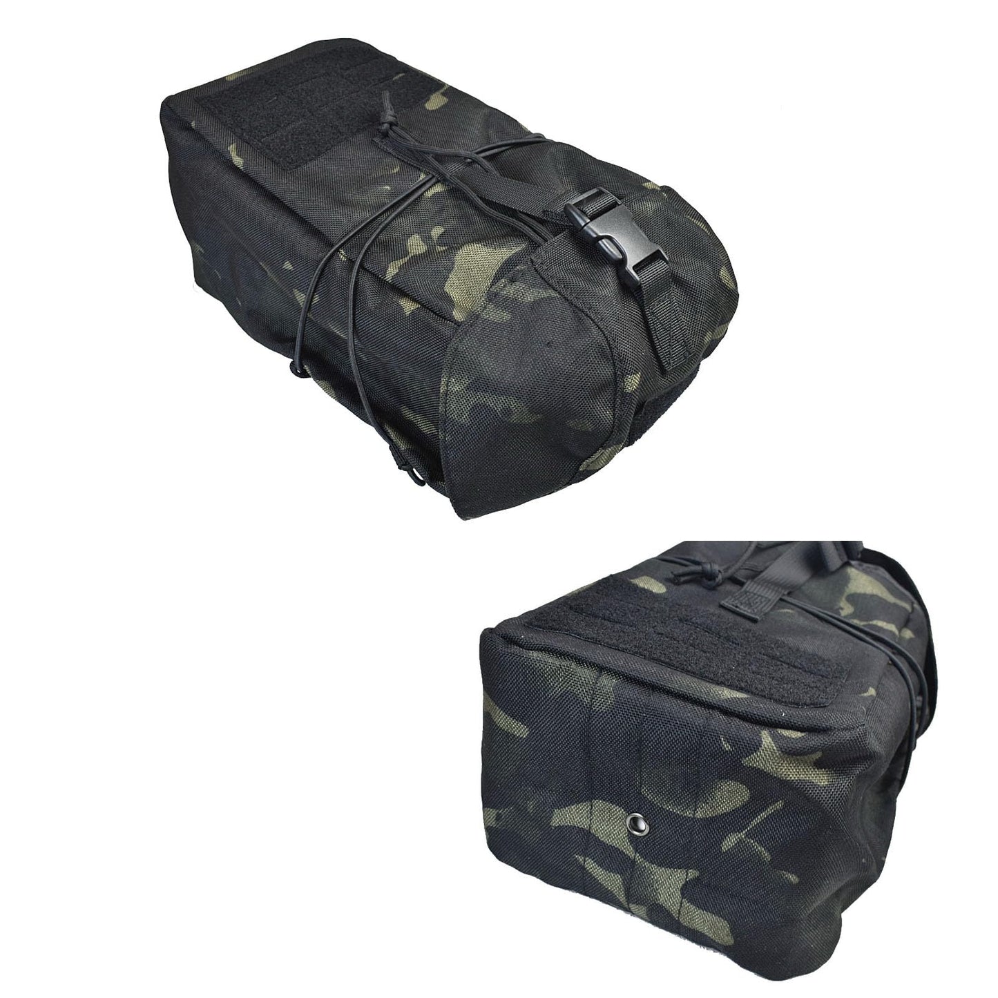 Tactical Molle Pouch Large Capacity Dump Pouch Drawstring Magazine Tactical Utility Pouch Recycling Pouch Bag Belt Waist Bag (Black camo)