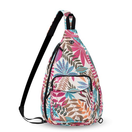 HAWEE Convertible Sling Bag for Women with Front Pocket One Shoulder Chest Bag Anti-water Cross Body Backpack, Maple Magenta