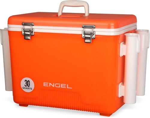Engel UC30 30qt Leak-Proof, Air Tight, Fishing Drybox Cooler with Built-in Fishing Rod Holders, Also Makes The Perfect Hard Shell Lunchbox for Men and Women in White