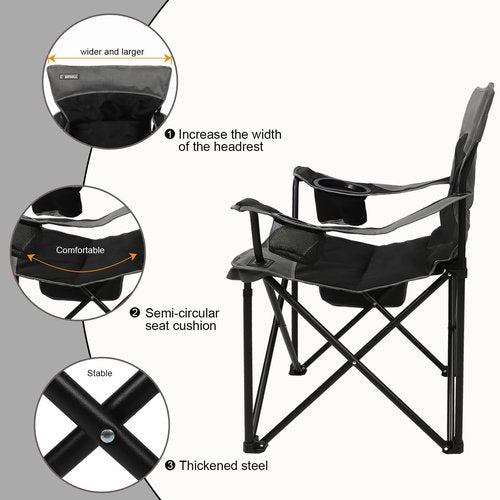 CAMPHILL Oversized Portable Camping Chairs, Collapsible Outdoor Chairs with Pocket and Cup Holders, Carry Bag for Camping,Tailgates,Beach,and Sports
