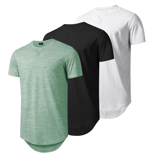 Mens Longline Gym Muscle Bodybuilding Tshirts Hipster Reflective Line Scallop Crewneck Tees Shirts Tops