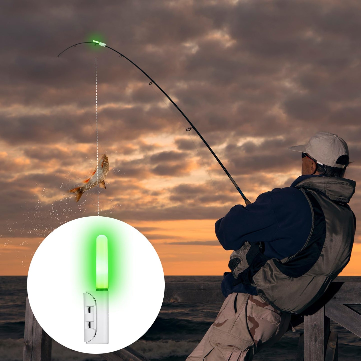 Retisee 9 Pcs 2.5 Inch Fishing Glow Sticks LED Fishing Pole Light Night Fish Strike Alert Glow Stick Bite Alarm Night Fish Rod Waterproof Luminous Rod(Green,Classic Style)