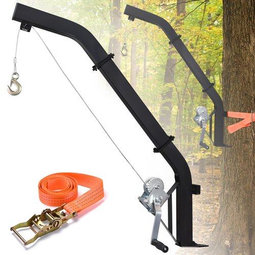 Tree Mounted Deer Hoist for Hunting, 500LBS Hunting Game Hoist Winch Lift, 23FT Steel Cable Heavy Duty Deer Hanger for Skinning, Field Dressing, Included Ratchet Strap Hanging Deer Feeder Hanger