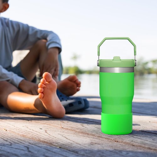 Linkidea 2 Pack Water Bottle Boot Compatible with Stanley Quencher H2.0 20oz/30oz/40oz, IceFlow Flip 20oz/30oz Tumbler, Silicone Bottle Bottom Sleeve Cover Bumper Protector (Neon Green)