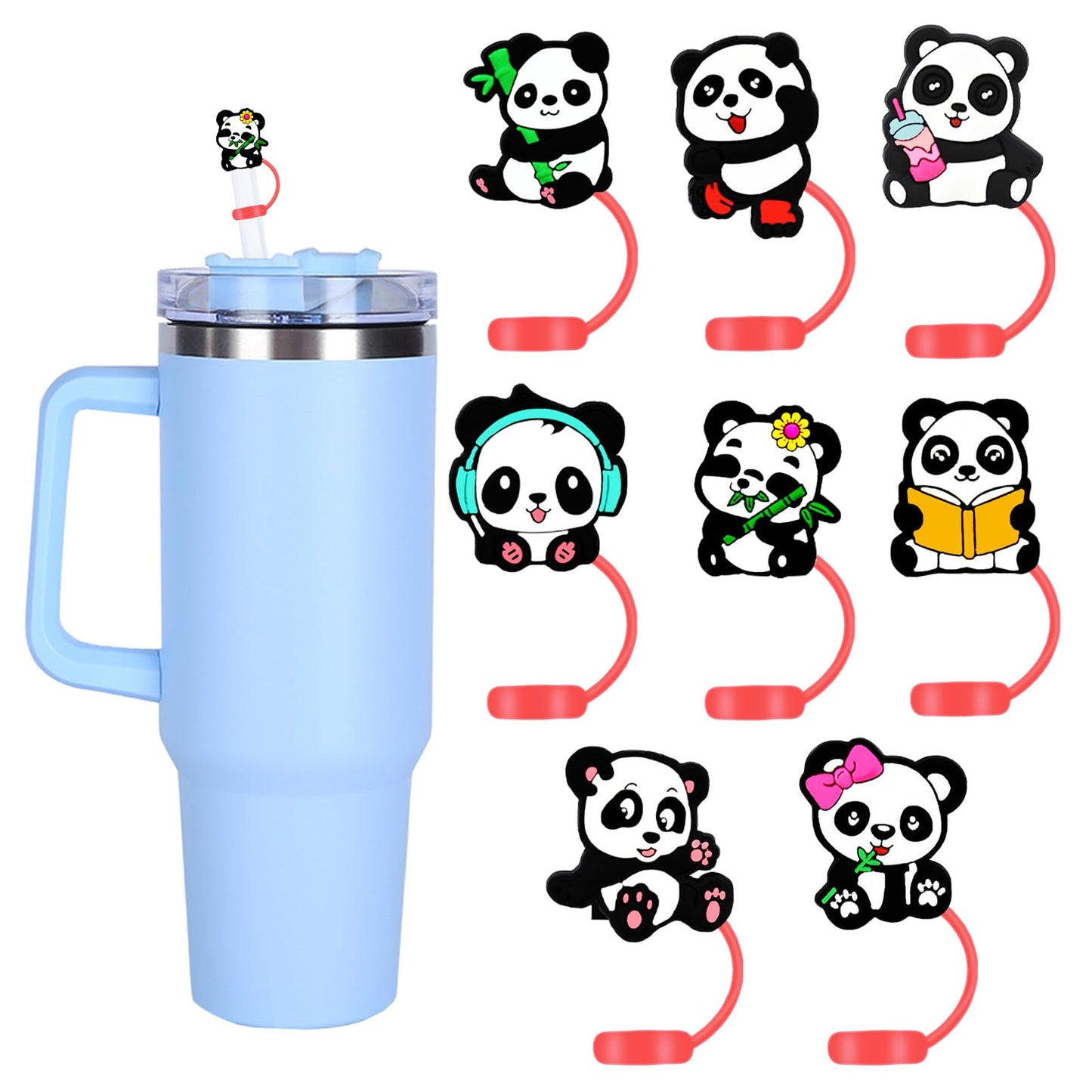 8 Packs Straw Cover Cap for Stanley Cup, Silicone Straw Topper Compatible with 30&40 Oz Tumbler with Handle, 10mm Reusable Straws Tips Lids, Red