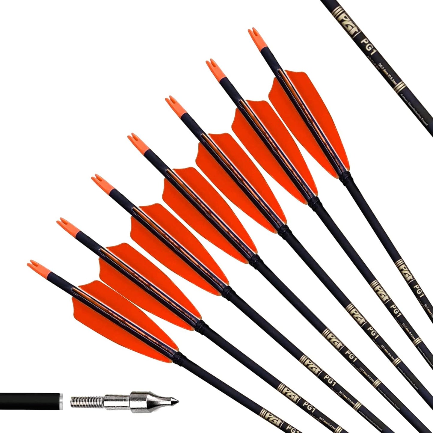 31-Inch Carbon Arrows Target Practice Hunting Arrow with 4" Shield Fletching spine 500 Arrows for Recurve Bow LongBow Compound Bow(Pack of 6)
