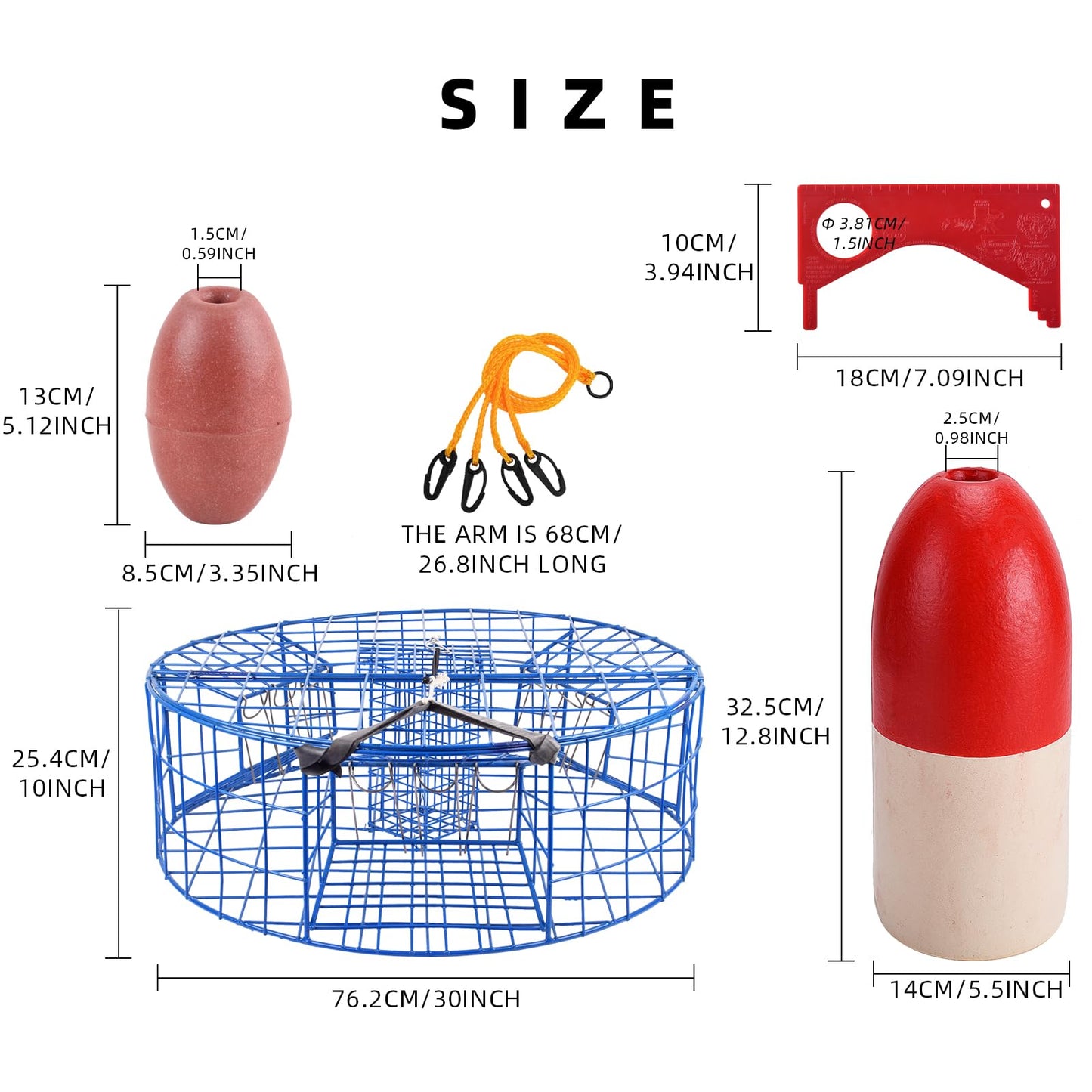 A1FISHER Heavy Duty Crab Pot Trap Pacific 3 Tunnel with 2 Doors(30''Dia-10''Tall) Crabbing Kit for Dungeness