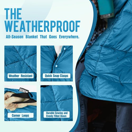 COVACURE Camping Blanket - Outdoor Travel Blanket, Packable, Puffy Blanket, Lightweight & Warm Quilt for Camping, Hiking, Backpacking, Outdoors, Travel, Beach（Blue）