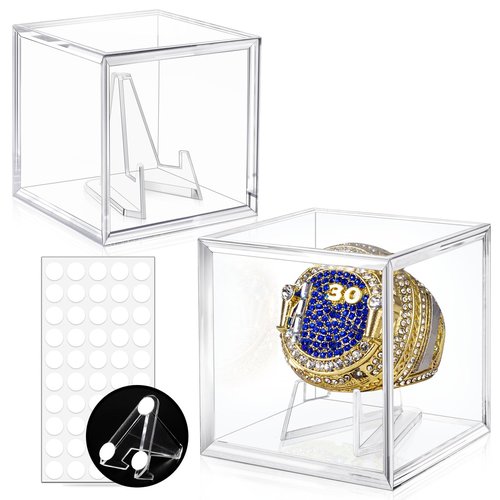 Championship Ring Display Case, Acrylic Display Case, 2 Inch Championship Ring Box with Holder, Baseball Ring Holder, 2 Pack