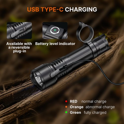 Brinyte PT16A Tactical Flashlight 3000 Lumens Ultra Bright LED USB-C Rechargeable, IP68 Waterproof Dual Switch with 6 Modes for Camping, Emergency, EDC, Home, Outdoor