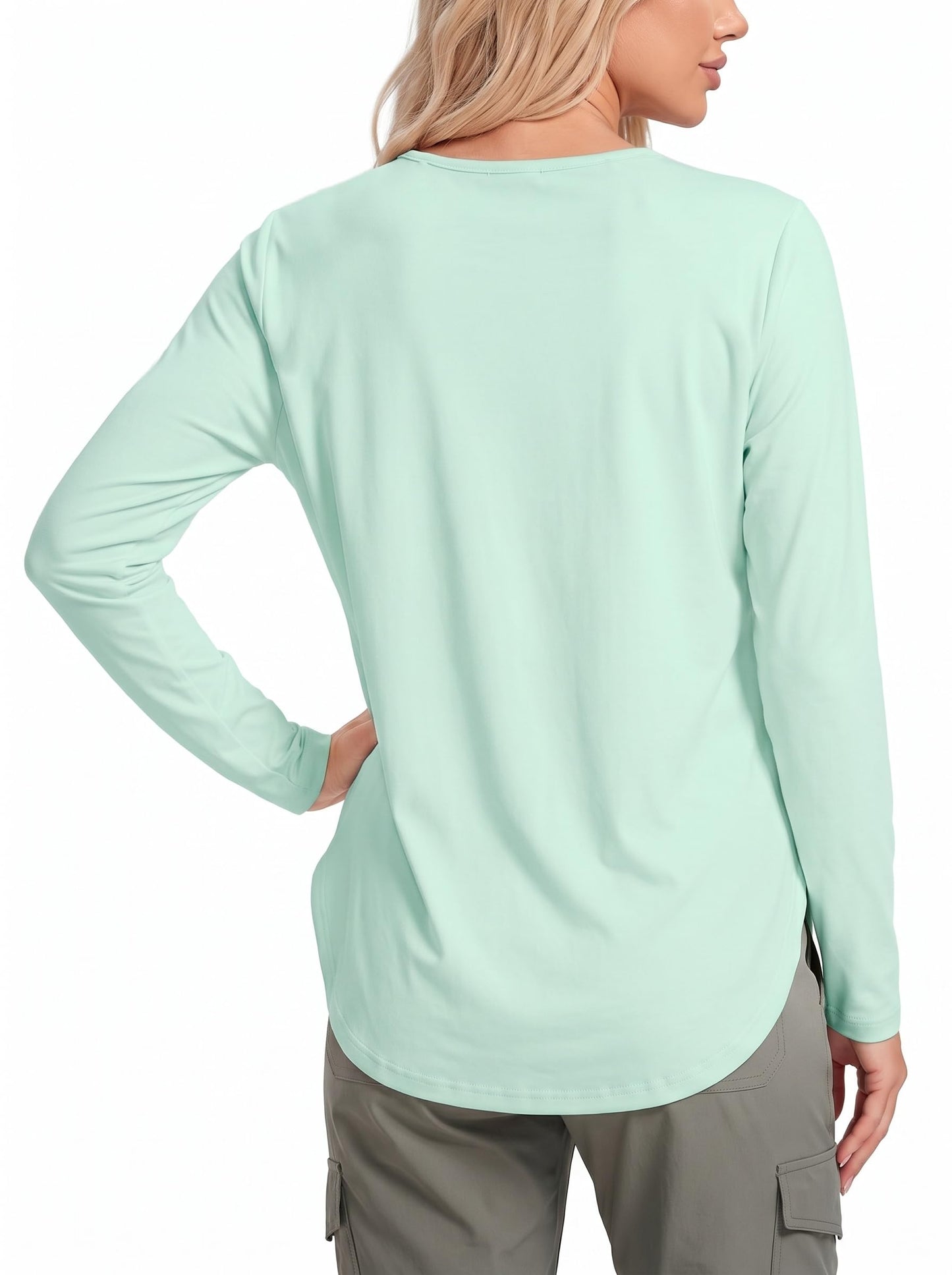 Women's UPF 50+ UV Sun Shirts, Loose Fit Long Sleeve Hiking Top Light Green