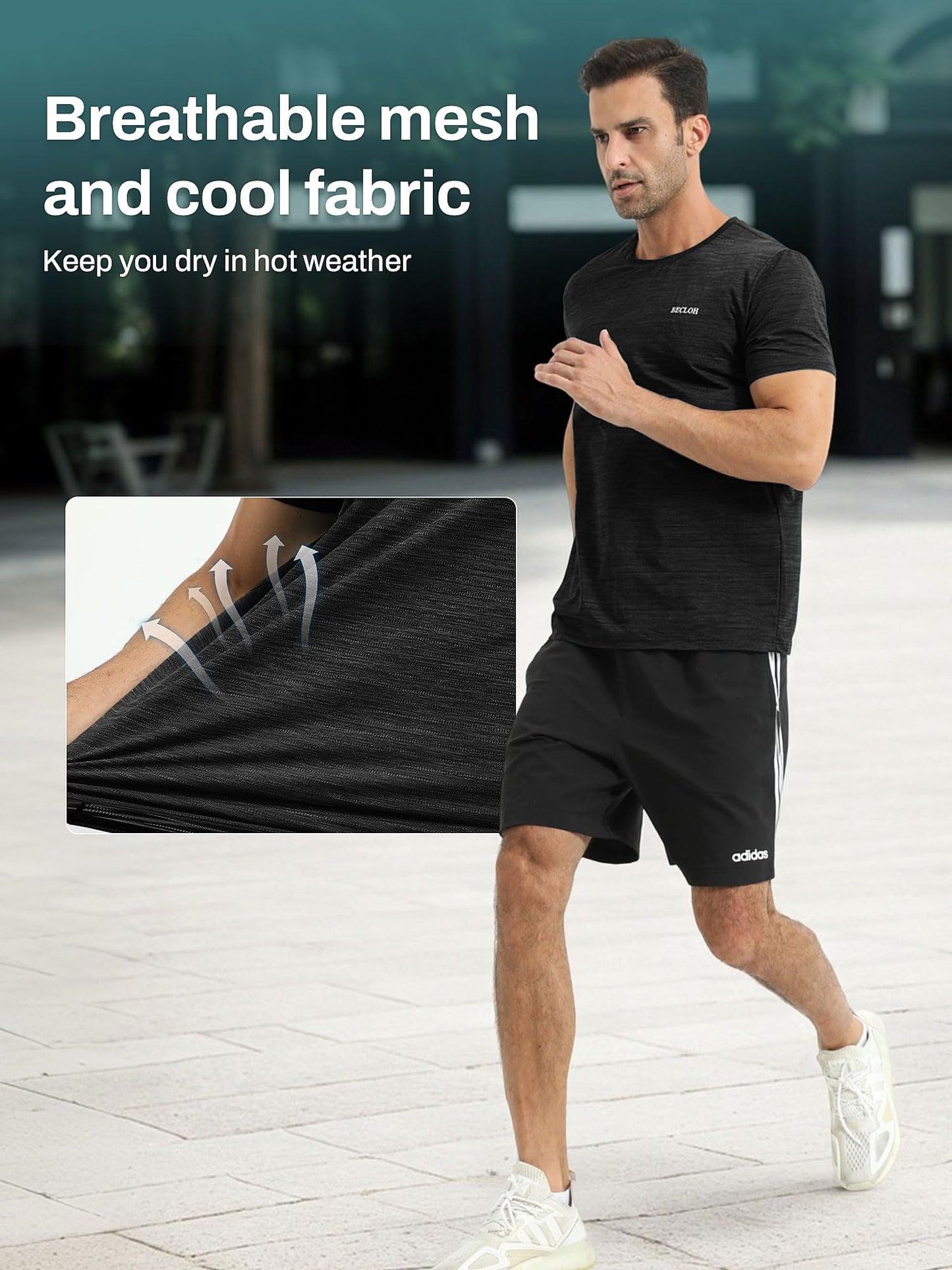 BECLOH Men’s Dry-Fit T-Shirts Moisture Wicking Short Sleeve Mesh Athletic Workout Tees Crewneck Polyester Shirts(Dark Grey*3,M)