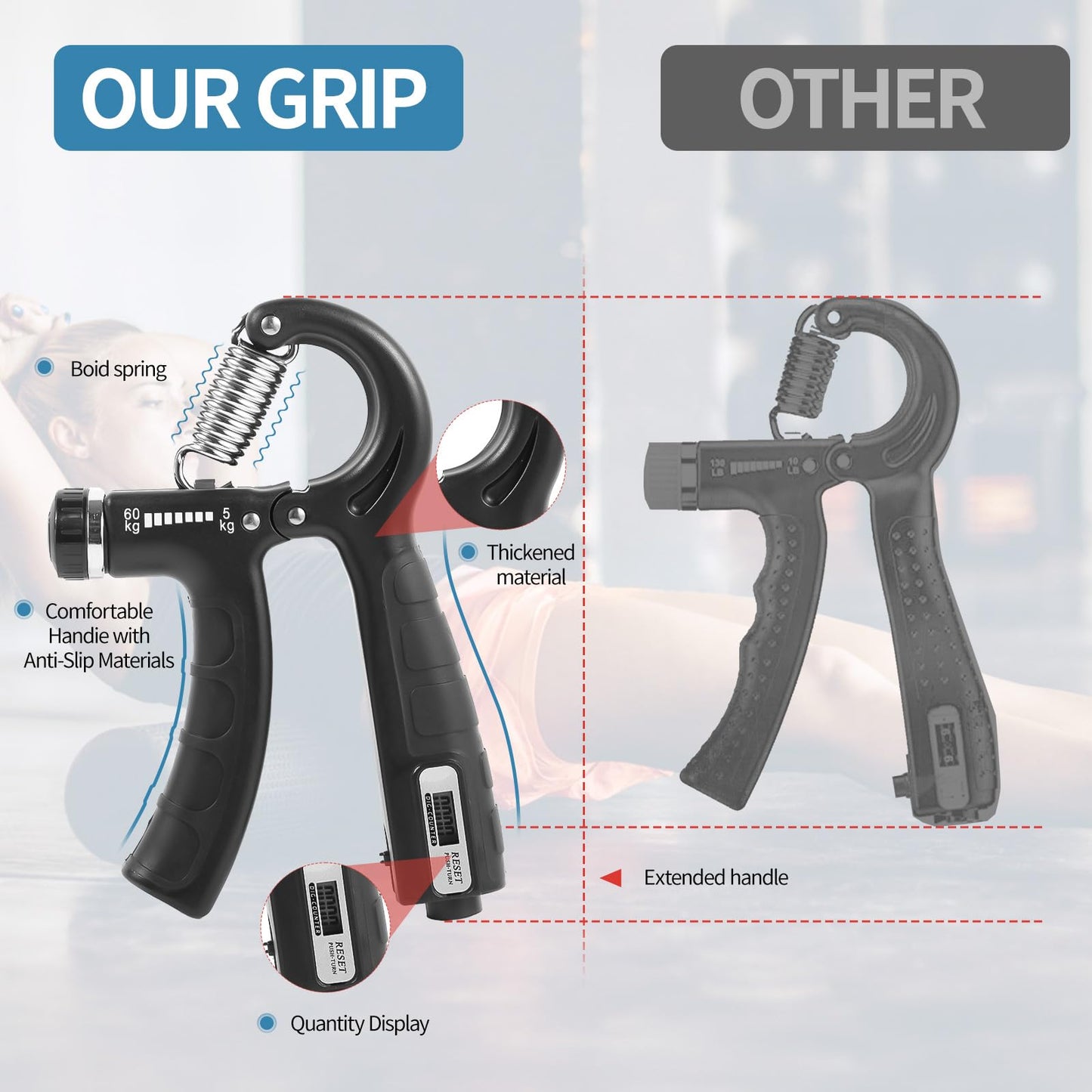 Grip Strength Trainer with 2 PCS,AOKLS Hand Grip Strengthener Adjust Resistance in 11-132Lbs for Climbers,Tennis Athletes and Any Athlete Who Needs to Strengthen the Fingers and Arms