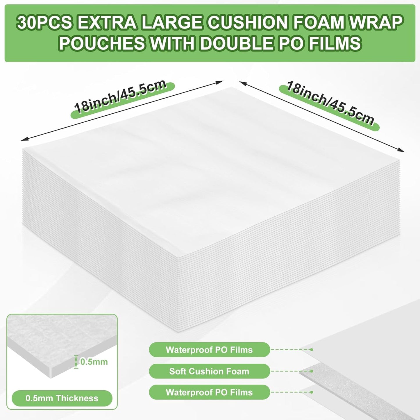 30 Pcs 18x18 Inch Extra Large Foam Pouches, Cushion Foam Pouches for Moving, Moving Supplies Packing Wrap Bag for Large Dishes, Book, Photo Frame, Canvas Artwork and Fragile Items