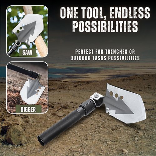 SmartstickX Shovel 13 in 1 Multi-Tool with a Wire Cutter, Wood Cut, Wood Saw, Screwdriver, Fire Starter, and Other Great Features (Charcoal Grey)