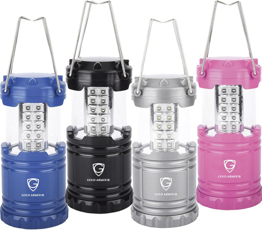 Gold Armour Camping Lanterns for Power Outages 4 Pack, Flashlight for Camping Essentials, Emergency Led Battery Operated Lights, Survival Kit and Gear for Hurricane (Multicolor)