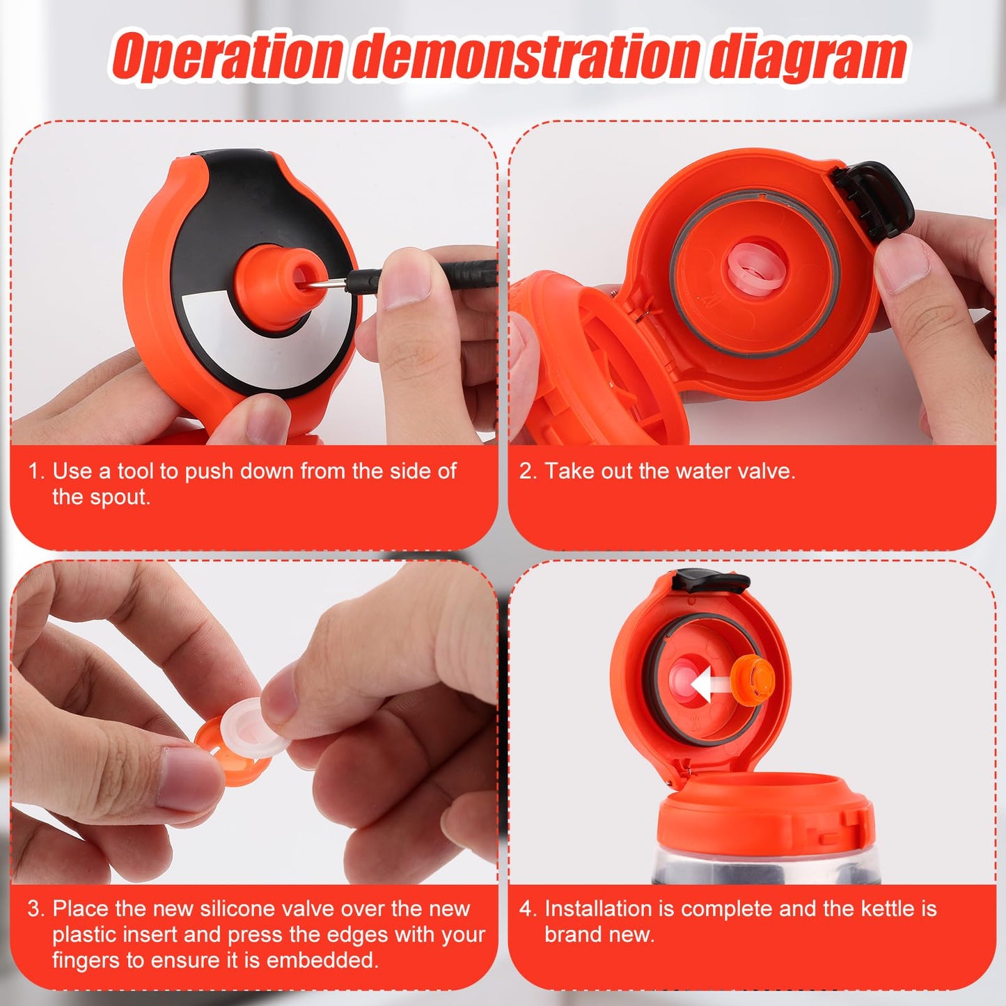 6pcs Dispensing Rubber Valves Compatible with Gatorade Water Bottle, Silicone Valve Replacement Lid for Gatorade GX 30oz & Squeeze Bottle 32oz No Leak BPA-Free Plastic Inserts & Screwdriver (Orange)