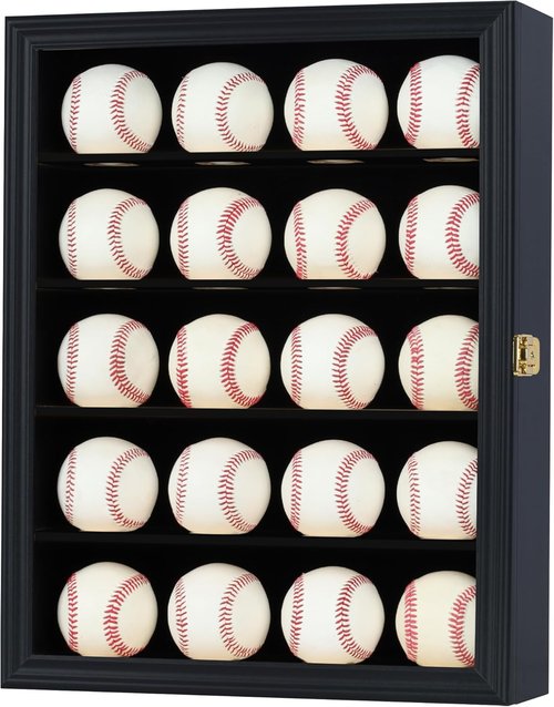 Hockey Puck Display Case Baseball Display Wall Cabinet Acrylic Door Pro 98% UV Protection Pucks not inlcuded, Great for Sport Memorabilia Display