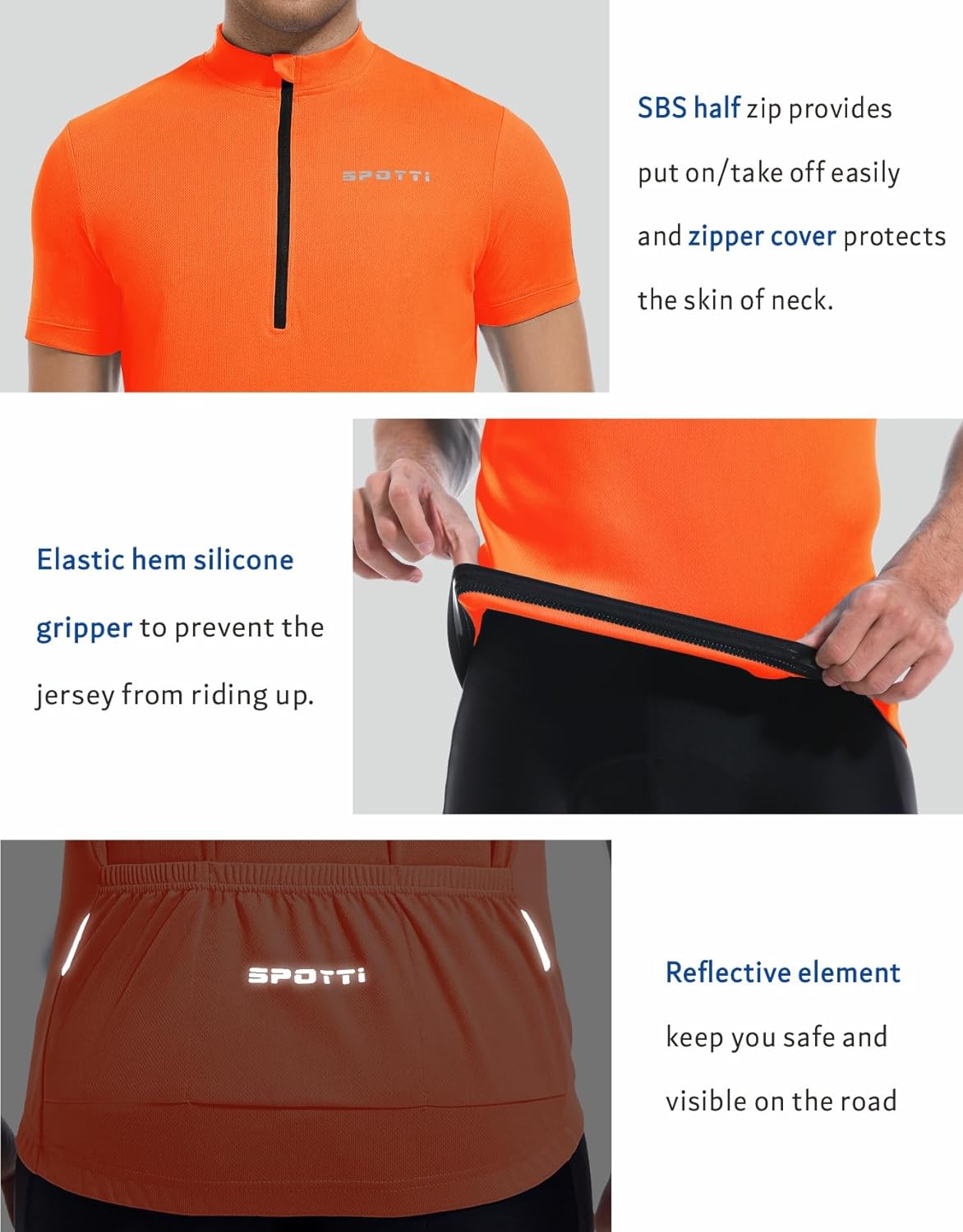 Spotti Men's Cycling Bike Jersey Short Sleeve with 3 Rear Pockets- Moisture Wicking, Breathable, Quick Dry Biking Shirt