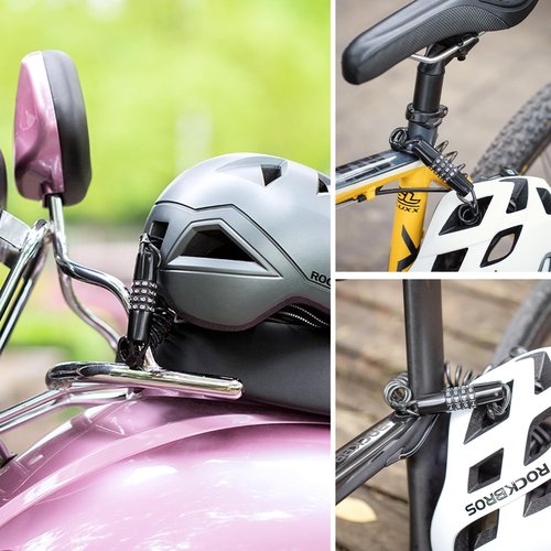 ROCKBROS Motorcycle Helmet Lock, Bike Helmet Lock, 4 Digit Small Cable Lock, Retractable Stroller Lock, Luggage Lock, Black