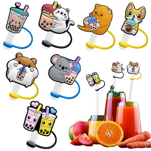 Straw Toppers For Stanley Cups 40 Oz Cute, 10mm 0.4in,7pcs Animals Covers Cap Cup Accessories,Straw Covers Cap For Tumblers,Stanley 40 Oz Tumbler