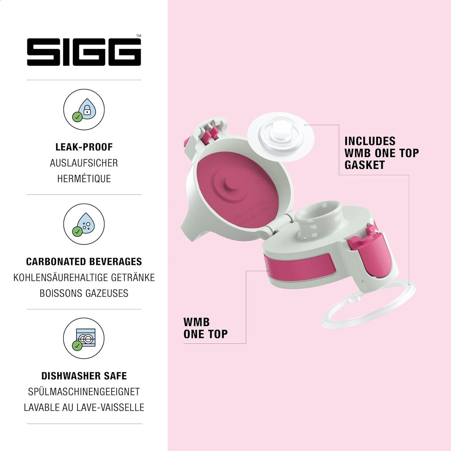 SIGG - WMB ONE Top (One Size) - Replacement Lid Wide-Neck Water Bottles - Flip Top - Gasket Included - Accessories