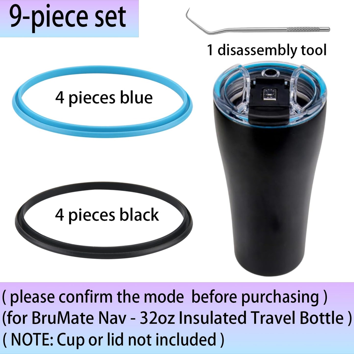 (8pcs) ubber Seal Replacement for BruMate Nav - 32oz Leak Proof Insulated Coffee Mug,Seal Gasket for BruMate Nav - 32oz Bottle Leak Proof Insulated Travel (8, Black/Blue)