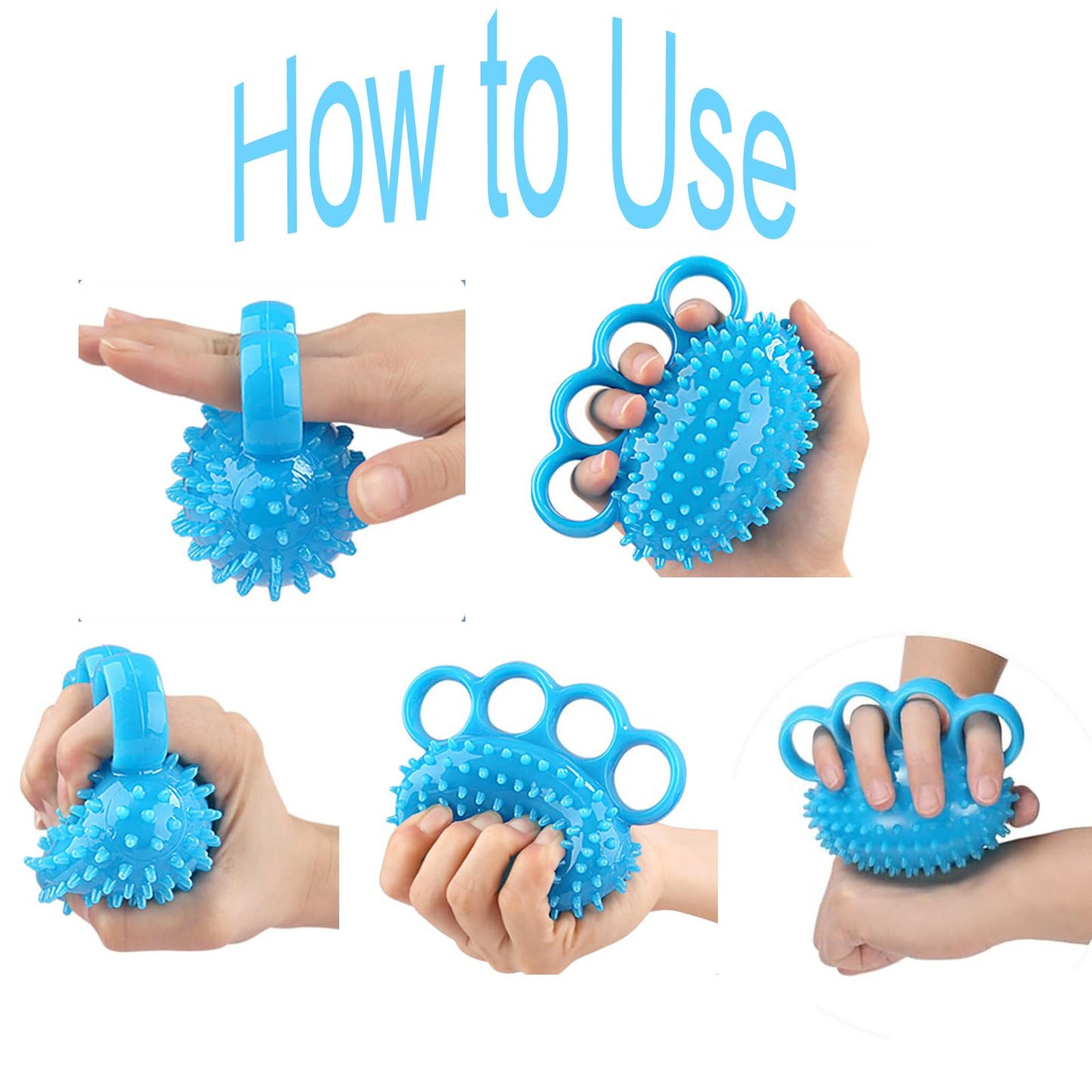 Hand Exerciser Ball and Finger Stretcher, Hand Grip Strengthener Trainer, Squeeze Balls, Wrist Pain Relief (Blue)