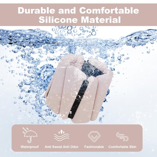 Wrist Weights Set of 2(1Lb Each), Adjustable Wrist and Ankle Weights Set for Women and Men, Wearable Silicone Wrist Bangles for Yoga, Dance, Pilates, Swimming, Cardio, Aerobics, Gym (Beige)