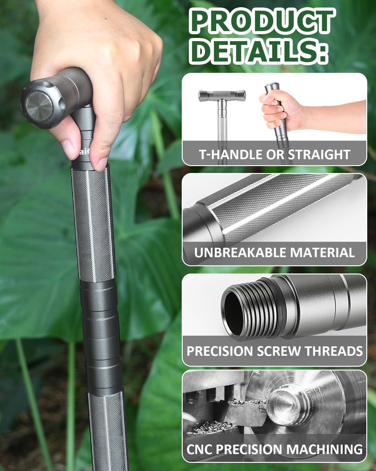 aiGear Tactical Walking Stick - Upgraded Survival Hiking Stick with Outdoor Multi-Tool Gear Trekking Poles for Outdoor Adventures, Trekking, Survival Hiking Tactical Tool