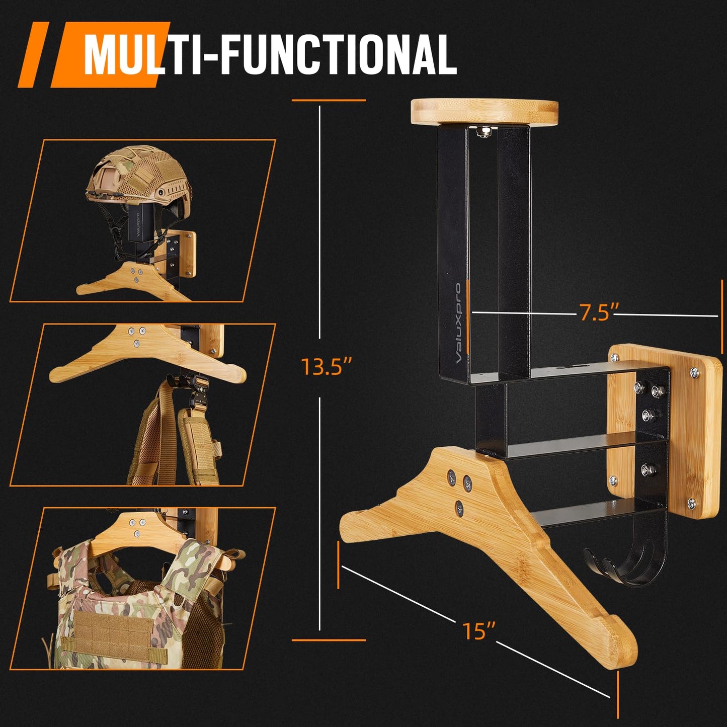 ValuXpro Tactical Gear Stand, Plate Carrier Helmet Stand, Motorcycle Helmet Holder Wall Mount with Hooks,Hanger Rack for Motorcycle Football Cycling Accessories