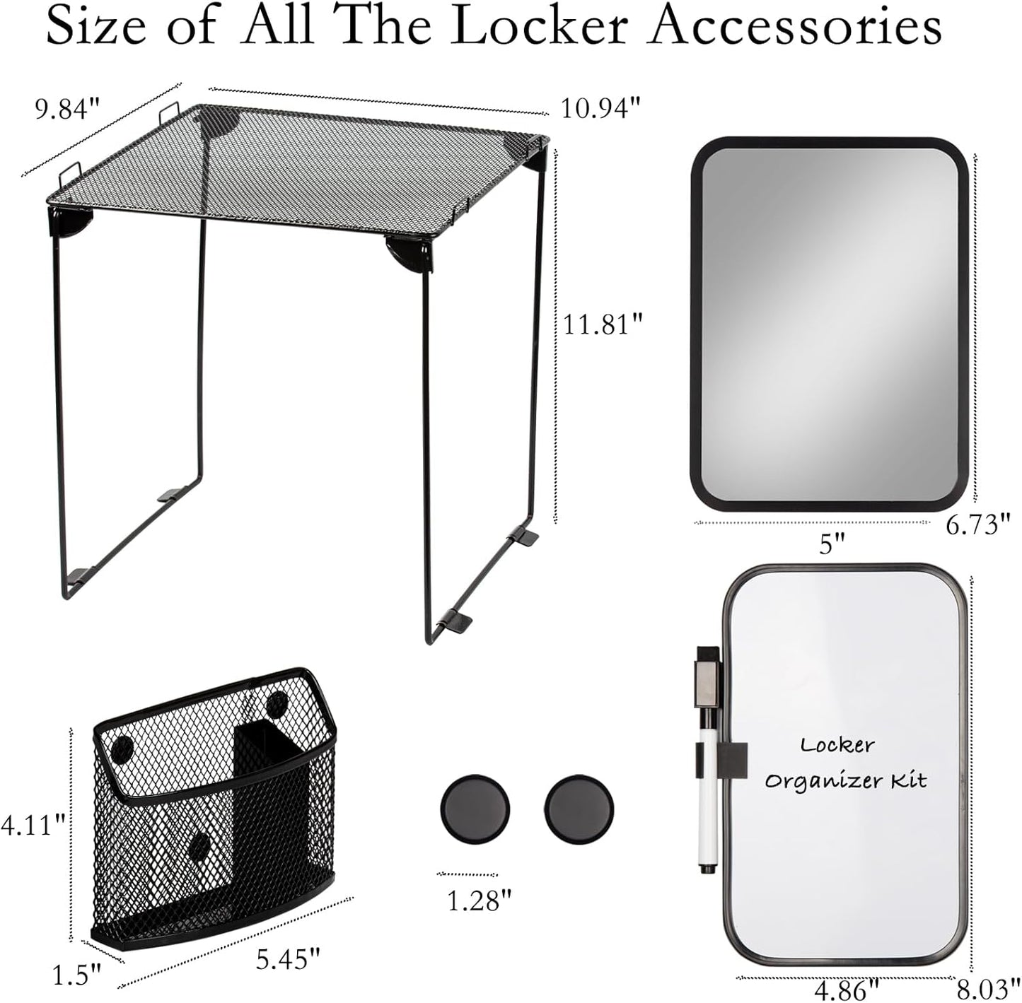 Pink Locker Accessories with Locker Shelf, Magnetic Mirror, Magnetic Pen Holder, Magnetic Small Whiteboard, Back to School Essentials Locker Decorations, 7 Piece Locker Organizer for Work