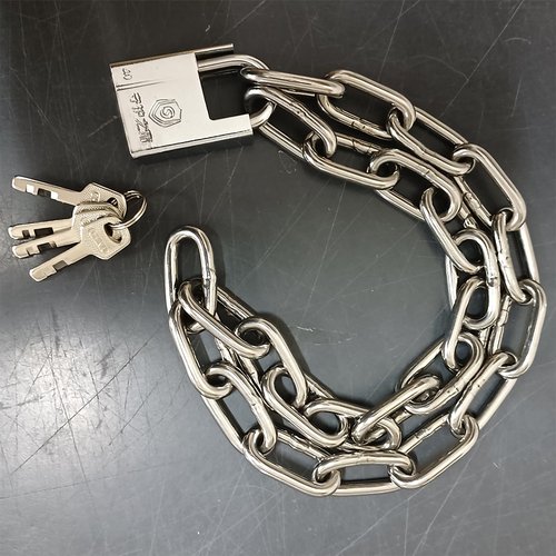 ZHEHUA 6mm Stainless Steel Chain & Lock Set for Bike, Motorcycle, Scooter, Gate, Grill - 40mm Shrouded Padlock with 4 Keys, 80cm Heavy-Duty Anti-Theft Security Chain (Silver)