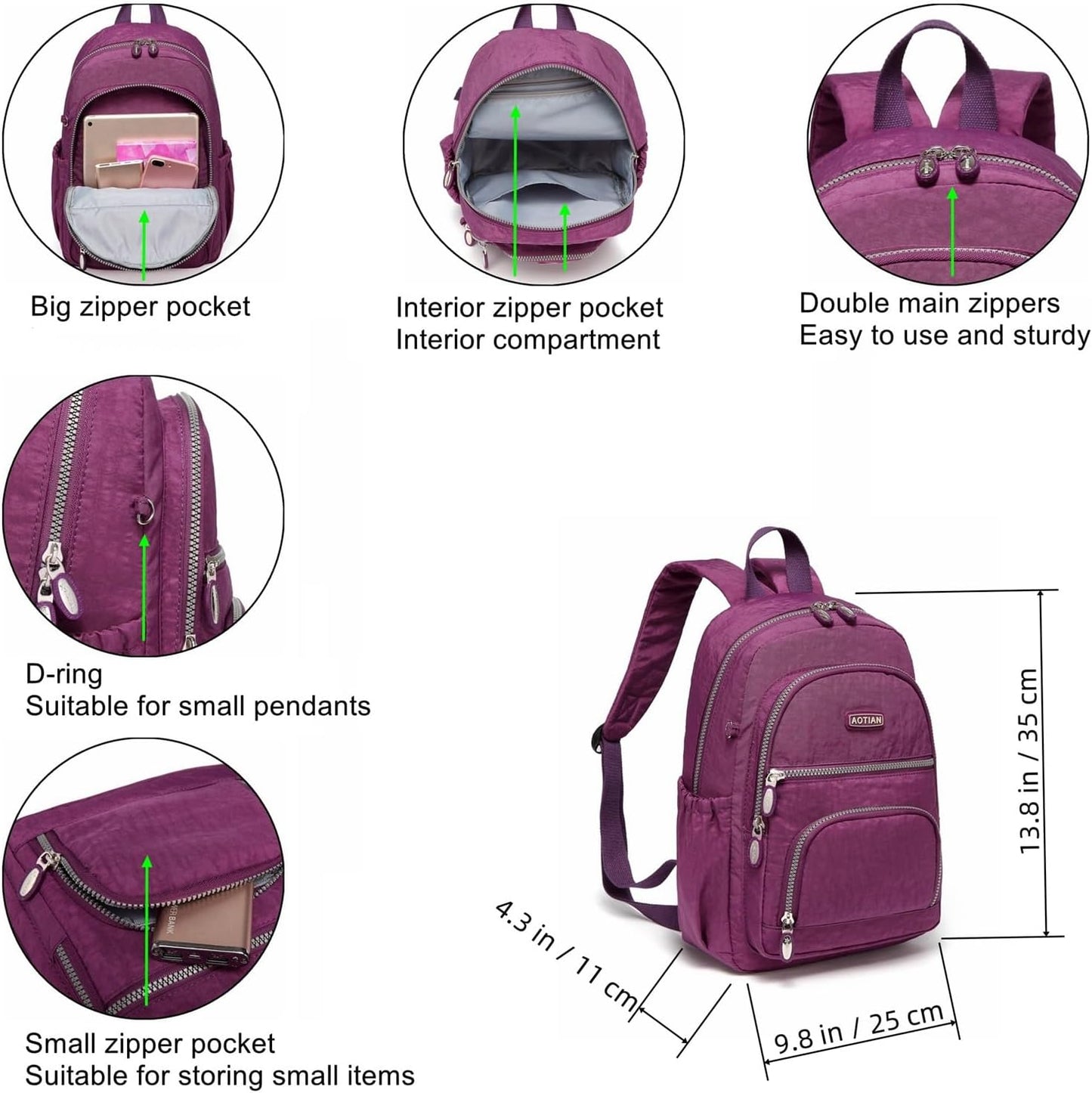 AOTIAN Small Size Backpack, Durable Lightweight Daypack for Women Girls & Boys Hiking Travel Sports