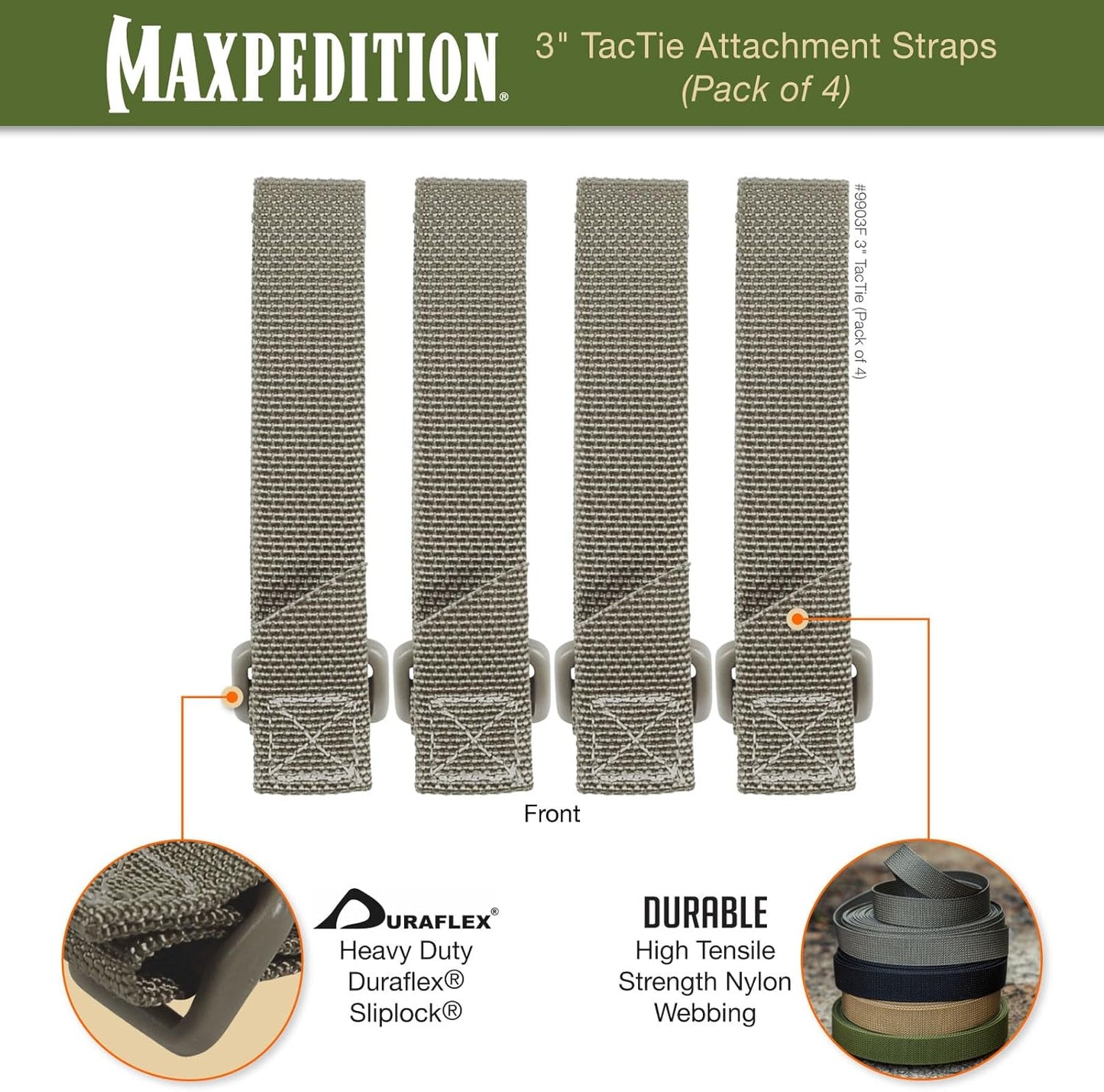 MAXPEDITION 3-Inch TacTie Attachment Straps (Pack of 4) MOLLE Clips for EDC Pouches and Pocket Organizers, Replacement MOLLE Straps for Tactical Gear