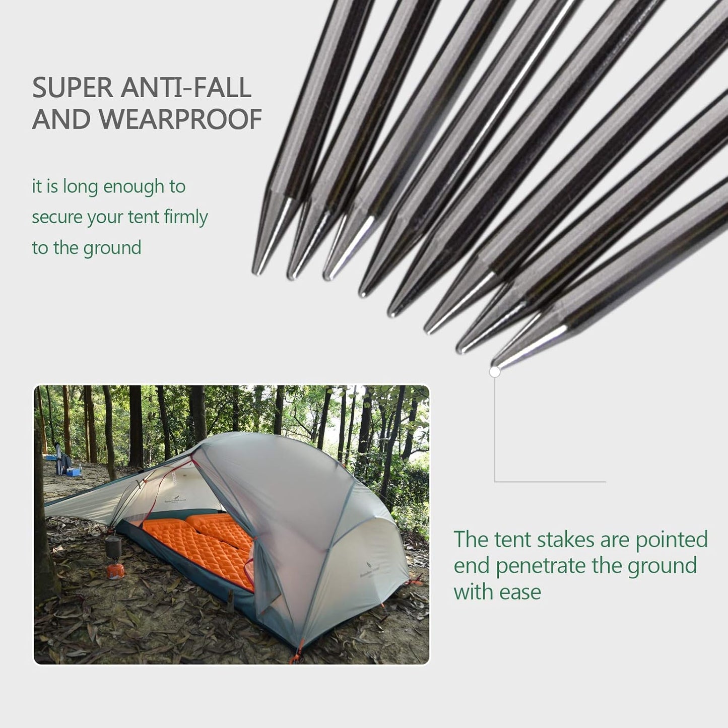 iBasingo 8 Pieces/lot Titanium Alloy Tent Nails Outdoor Camping Tent Stakes Lengthen Tent Pegs 20CM with Rope A-Ti4006P