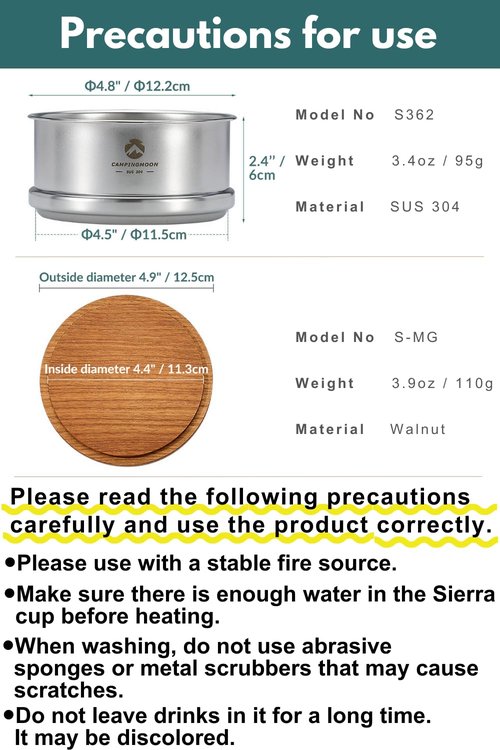 camping moon Mini Steamer φ4.7-Inch for Sierra Cup 304 Stainless Steel with Wood Lid S362-MG