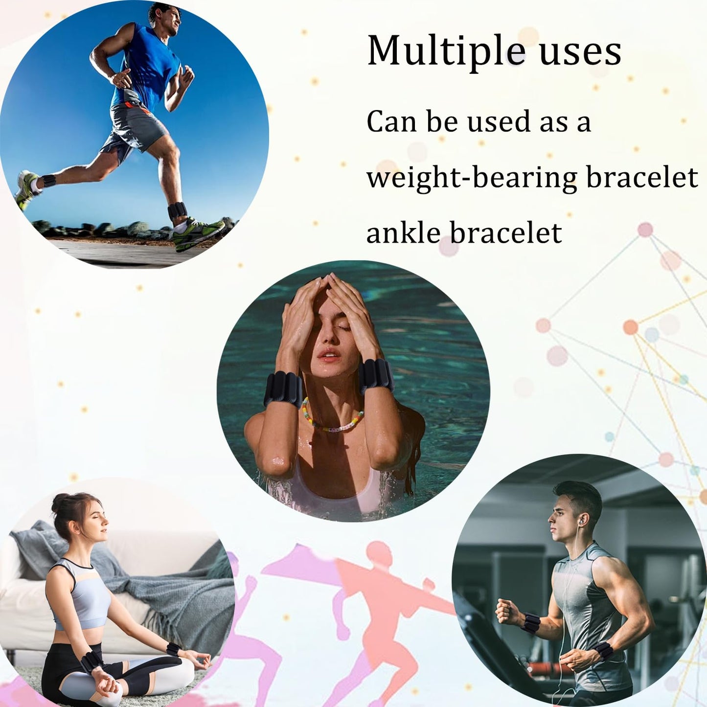 Jimikay Adjustable Wrist & Ankle Weights for Women and Men, Set of 2 (1lb Each),Silicone Weighted Bangles,weighted bracelet for Yoga, Dance, Pilates, Pool Exercises and Jogging etc (Black)