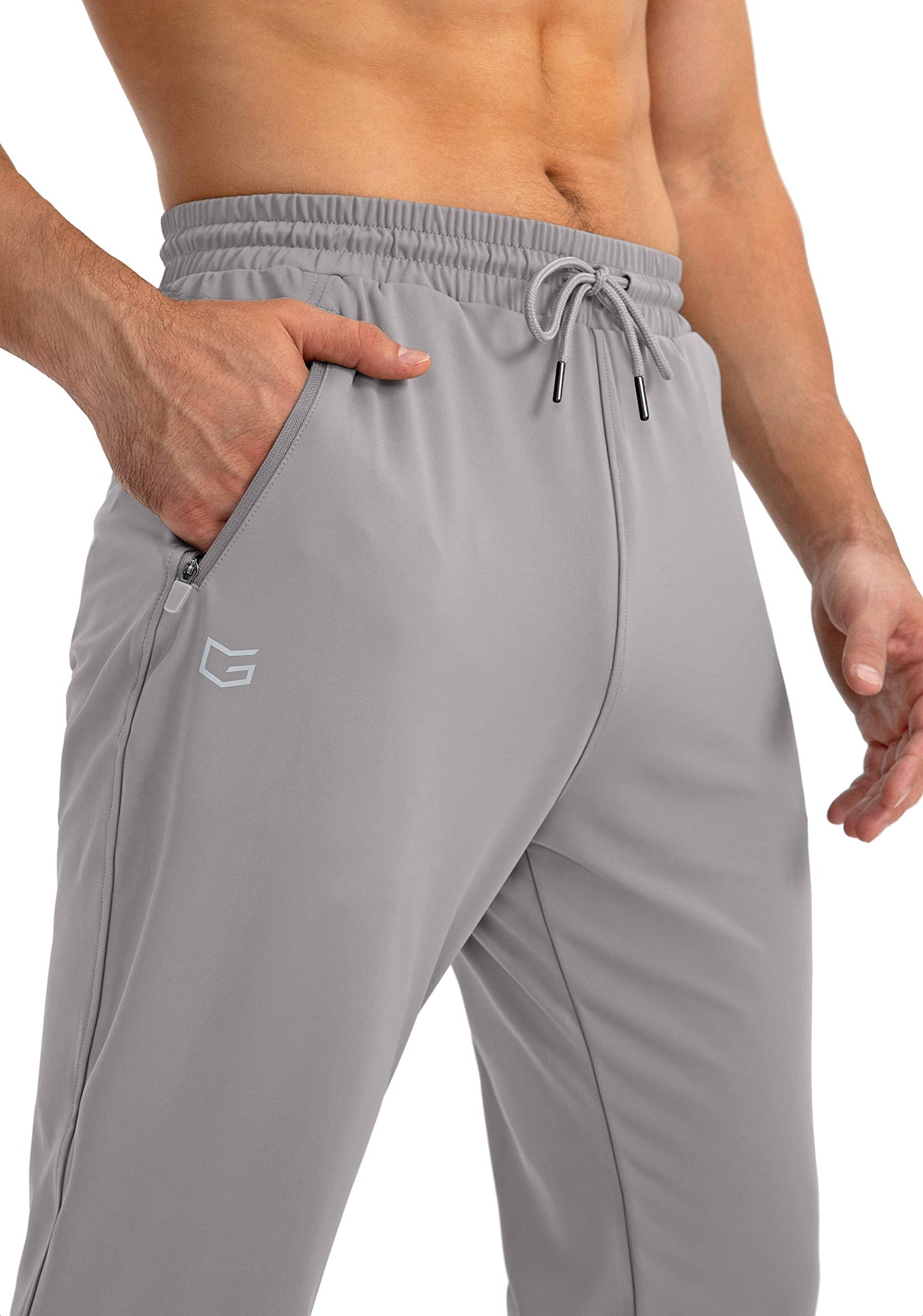 G Gradual Men's Sweatpants with Zipper Pockets Tapered Joggers for Men Athletic Pants for Workout, Jogging, Running (Light Grey, X-Large)
