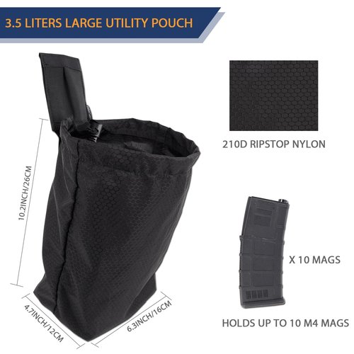 Gwild Concepts MOLLE Mag Dump Pouch - Tactical Ultralight Foldable Bag for Battle Duty Belt, Black